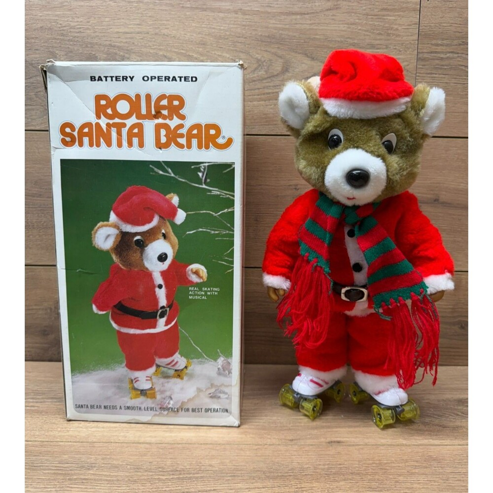 Vintage 1985 Superfine Roller Skating Bear Santa Christmas Animated - Working